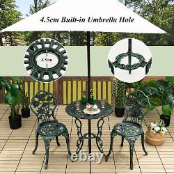 3Pcs Garden Furniture Set Antique Cast Aluminum Rose Design Bistro Table Chairs