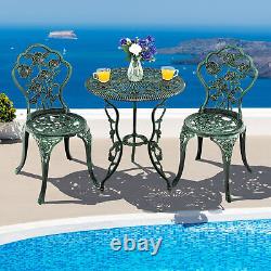 3Pcs Garden Furniture Set Antique Cast Aluminum Rose Design Bistro Table Chairs