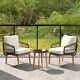 3pcs Outdoor Patio Chair Table Set Garden Rattan Bistro Set Withzippered Cushions