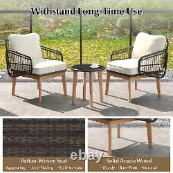 3Pcs Outdoor Patio Chair Table Set Garden Rattan Bistro Set withZippered Cushions