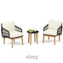 3Pcs Outdoor Patio Chair Table Set Garden Rattan Bistro Set withZippered Cushions