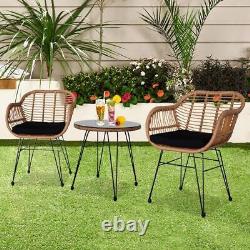3Pcs Rattan Furniture Bistro Set Garden Chair Table Patio Outdoor Wicker Table