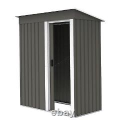 3X5FT Metal Garden Shed Pent Roof With Free Foundation Base Storage House Grey