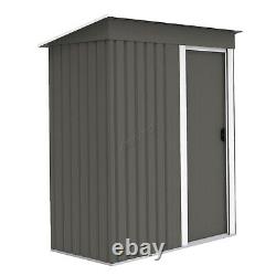 3X5FT Metal Garden Shed Pent Roof With Free Foundation Base Storage House Grey