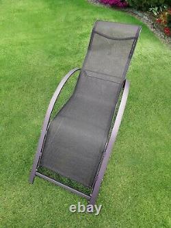3pc Black Ergonomic Sun Lounger Set + Side Table Chaise Outdoor Garden Furniture