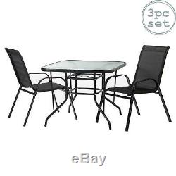 3pc Garden Furniture Set Glass Top Outdoor Patio Coffee Bistro Table Chair Black
