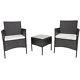 3pc Outdoor Garden Furniture Cushioned Rattan Table Chair Conversation Set
