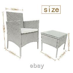 3pc Outdoor Garden Furniture Cushioned Rattan Table Chair Conversation Set 2022
