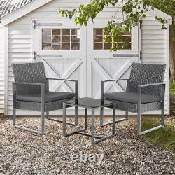 3pc Rattan Metal Garden Furniture Set Conservatory Patio In/ Outdoor Table Chair