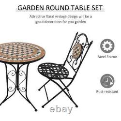 3pcs Garden Mosaic Bistro Set Outdoor Patio 2Foldable Chairs 1Round Table Unit