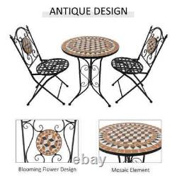 3pcs Garden Mosaic Bistro Set Outdoor Patio 2Foldable Chairs 1Round Table Unit