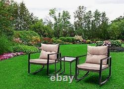 3pcs Rattan Garden Outdoor Furniture Set Rocking Chairs Table- Rocky