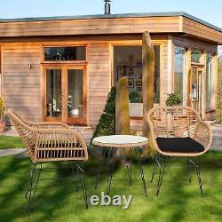 3pcs Wicker Bistro Set Table Chair Patio Garden Outdoor Furniture Dinner Home UK