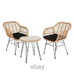 3pcs Wicker Bistro Set Table Chair Patio Garden Outdoor Furniture Dinner Home UK