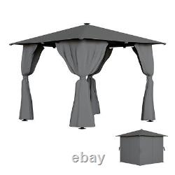 3x3M Metal Garden Gazebo Waterproof Pavilion LED Lighting Canopy Shelter+Curtain