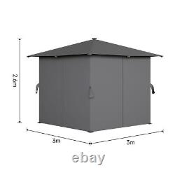 3x3M Metal Garden Gazebo Waterproof Pavilion LED Lighting Canopy Shelter+Curtain