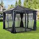 3x3m Outdoor Gazebo Patio Garden Canopy Tent With Netting & Pc Board Roof Black
