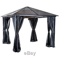 3x3m Outdoor Gazebo Patio Garden Canopy Tent with Netting & PC Board Roof Black