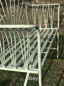 4' Arched Light Sage Green Two Seater Garden Metal Bench Seat Wrought Iron Style