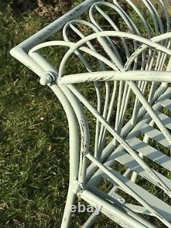 4' Arched Light Sage Green Two Seater Garden Metal Bench Seat Wrought Iron Style