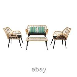 4 PCS Wicker Rattan Furniture Patio Set Chair Sofa Table Sets Garden with Cushion