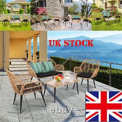 4 PCS Wicker Rattan Furniture Patio Set Chair Sofa Table Sets Garden with Cushions