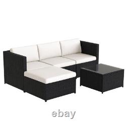 4 Pc L-shaped Corner Sofa Glass Table Rattan Garden Furniture Patio Lounge Set