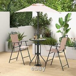 4 Pcs Garden Bar Chairs Table Set Patio Bistro Set withUmbrella & 2 Folding Chairs