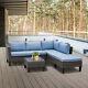 4 Pcs Garden Sofa Pe Rattan Set With 2 Seats Square Coffee Table Glass Top Blue