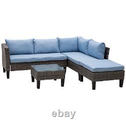4 Pcs Garden Sofa PE Rattan Set with 2 Seats Square Coffee Table Glass Top Blue