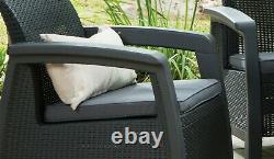 4 Piece Keter Rattan Garden Set Furniture Chairs Sofa Table Patio Conservatory