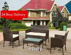4 Piece Rattan Garden Furniture Set With Chairs Table Patio Outdoor Conservatory