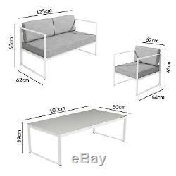 4 Piece White Metal Patio Garden Furniture Set with Table Como FTR030