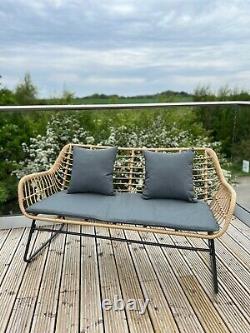 4 Seat Bamboo Effect Garden Sofa Set 2 Chairs Sofa Table Cushions, Fast & Free