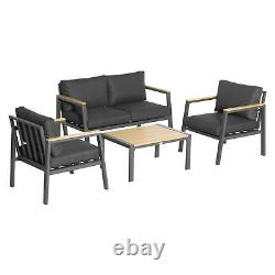 4-Seater Aluminium Garden Sofa Furniture Set with Coffee Table & Padded Cushions