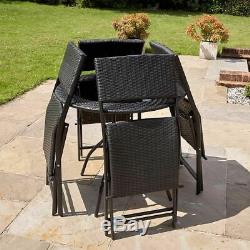 4 Seater Black Garden Patio Rattan Furniture Dining Set With Folding Chairs Wido