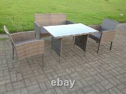 4 Seater Grey Mixed Rattan Sofa Set Dining Table Garden Furniture Outdoor