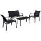 4 Seater Metal Garden Sofa Set Glass Top Outdoor Patio Coffee Table Chairs Black