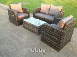 4 Seater Reclining Grey Mixed Rattan Sofa Chair Outdoor Garden Furniture Sets