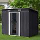 4 X 8ft Metal Shed Pent Roof Garden Shed Outdoor Tools Storage House With Base