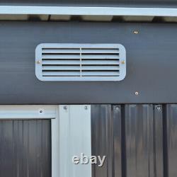 4'x8' Outdoor Metal Shed withBase Flatroof 2 Vents 2 Doors Garden Tools Storage