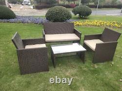 4PC Rattan Set Outdoor Garden Patio Furniture 1x Love Seat, 2x Chairs & Table