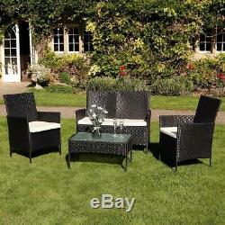 4PCS Outdoor Rattan Garden Furniture Set Coffee Table Chair Sofa Patio Yard Pool