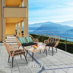 4PCS Rattan Bistro Set Wicker Furniture for Garden Outdoor indoor Balcony Patio
