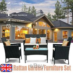4PCS Rattan Garden Furniture Set Table Chair Sofa Table Outdoor Patio Set Yard
