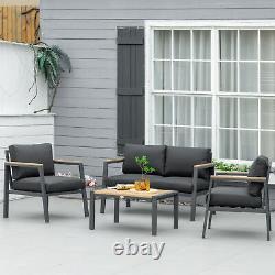 4Pc Garden Sofa Set with Padded Cushions, with Coffee Table, Grey