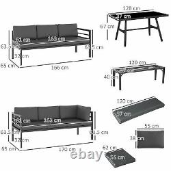 4PieceAluminium Garden Dining Furniture Set with Bench, Dining Table & Cushions