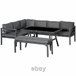 4PieceAluminium Garden Dining Furniture Set with Bench, Dining Table & Cushions