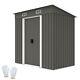 4x6ft Metal Garden Shed Pent Roof With Free Foundation Base Storage House Grey