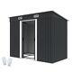 4x8ft Metal Garden Shed Pent Roof Free Foundation Base Storage House Anthracite